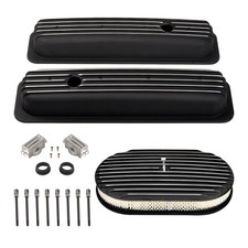 Short Valve Covers 15 Full Air Cleaner Black For Chevy Sbc 327 350 1987-97