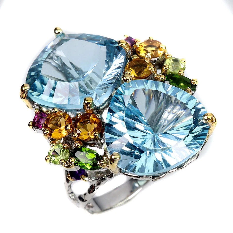 925 Sterlingsilber Ring Herz Schweizer Blau Topas 39ct Handgemacht Schmuck 8 - Bild 2 von 4