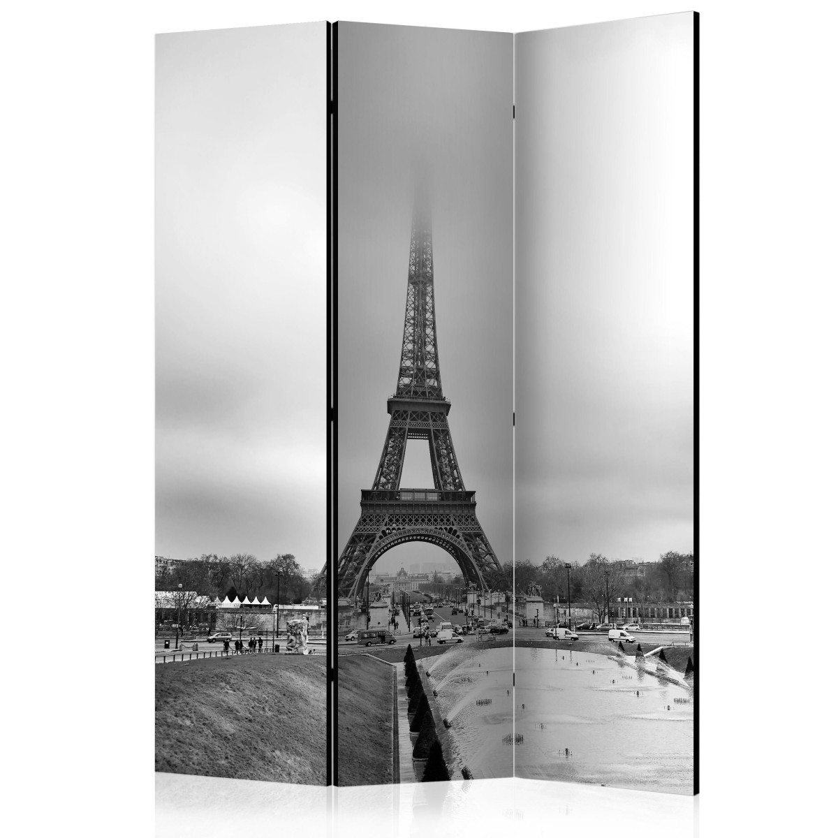 Paravent 3 volets de salon design brume urbaine pour créer un coin bureau
