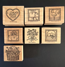 Stampin' Up! Wood Mounted Rubber Stamp Lot Love Hearts Rooster Flowers