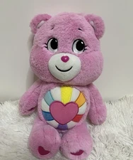 Care Bears Hopeful Heart 14" Plush Rainbow Tummy Pink 2021 Embroidered Side Eyes