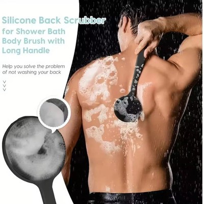 Long Handle Silicone Back Scrubber, Double Sided Bath Body Brush for Shower Men