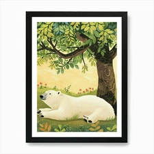 Polar Bear Laying Under A Tree Stor Framed Wall Art Poster Canvas Print Picture