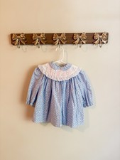 Polly Flinders Blue Floral Baby Dress Long Sleeve Embroidered Collar size
