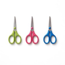 Lot of 3 Office Depot Kids Scissors 5  Pointed Tip Green Pink Blue Ages 5 New