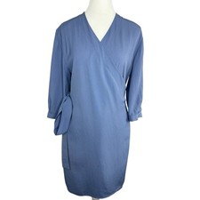 Everlane Women's Dusty Blue The Japanese Goweave Mini Wrap Dress 4/C38.75