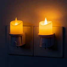 2 Pack Plug-In Candle Night Lights Light Sensor Dimmable 0-100LM for Home Decor