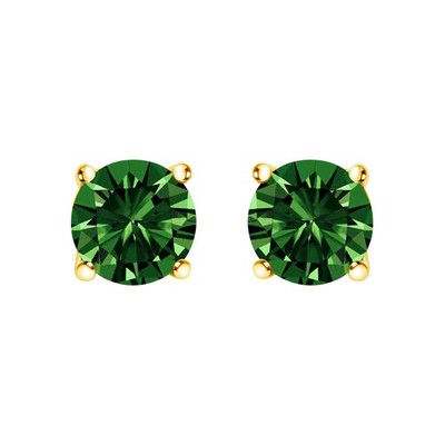 Klassische Solitär-Ohrstecker 14 Karat Gold im Labor gezüchteter grüner Diamant