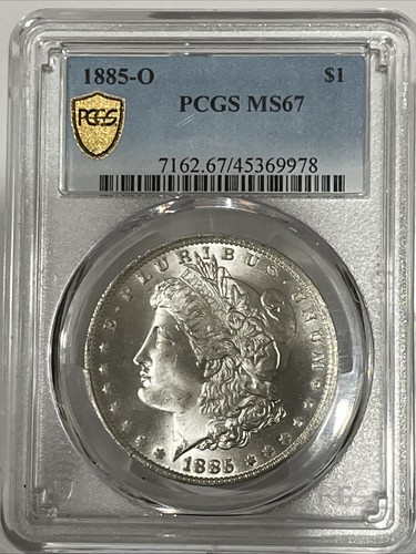 1885-O PCGS MS67 Scarce Morgan Silver Dollar, Very Nice White coin! BRILLIANT