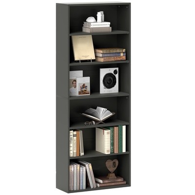 HOMCOM 6-stufiges Bücherregal, freistehendes Bücherregal mit verstellbaren Regalen, schwarz