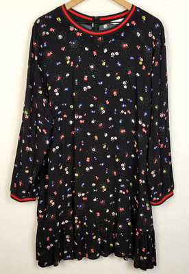 POPSUGAR Women's Floral Ruffle Hem Dress XXL Black Rayon Boho Cottagecore