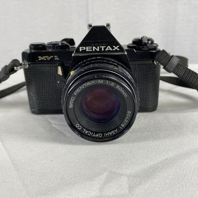 Vintage Asahi Pentax MV1 35mm Camera and Cosinon-T 200mm f/4 Telephoto Lens 80s 