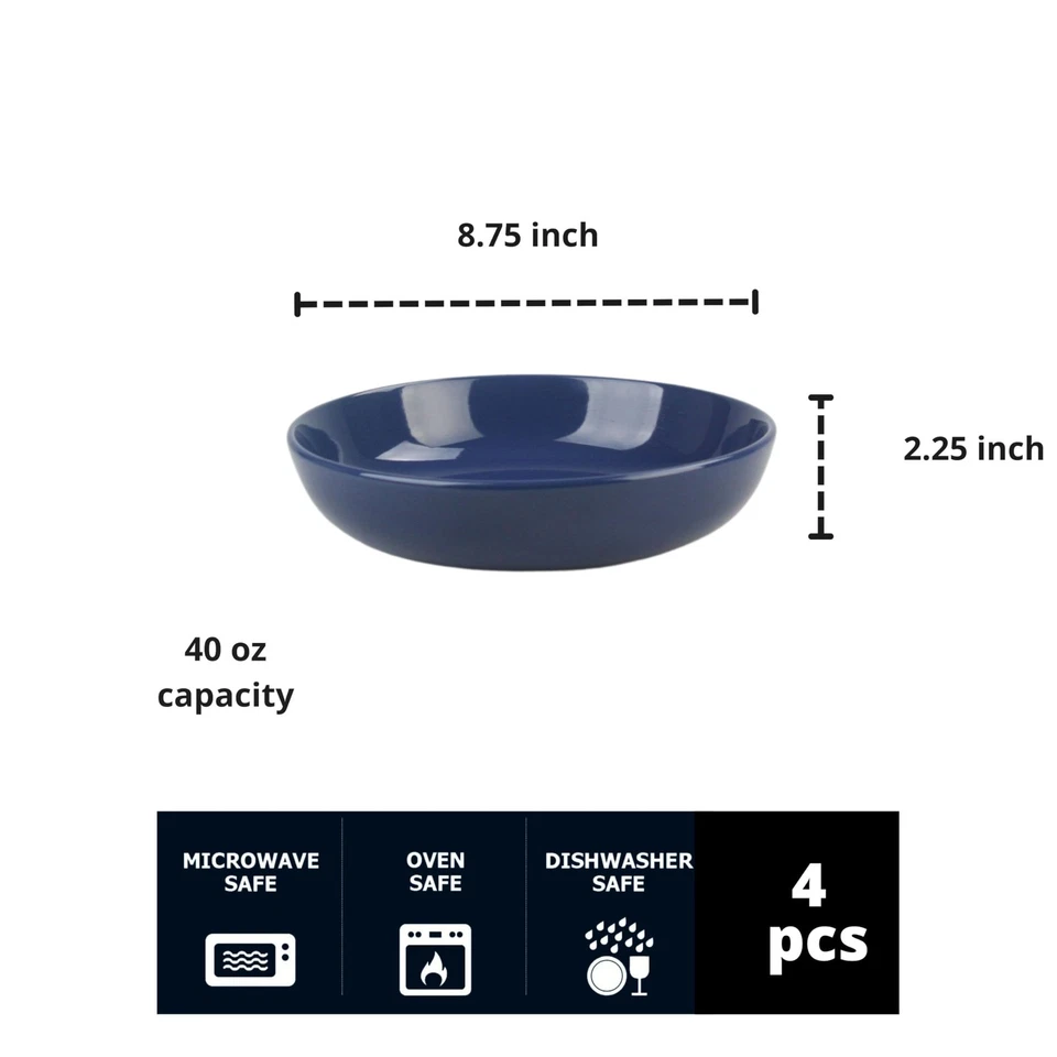 Coupe Stoneware Set of 4 Dinner Bowls, Cobalt Blue - Image 3 of 3