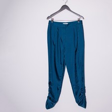Tibi Women's Mid Rise Ruched Ankle Crop Trouser Satin Pants Blue 6