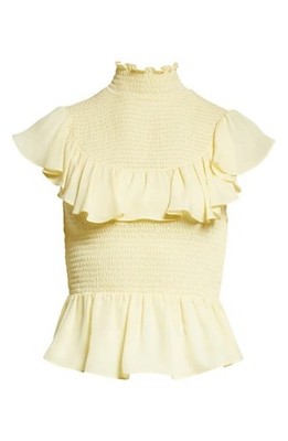 Cinq à Sept Josie Smocked Ruffle Silk Top Morning Light Sz Medium