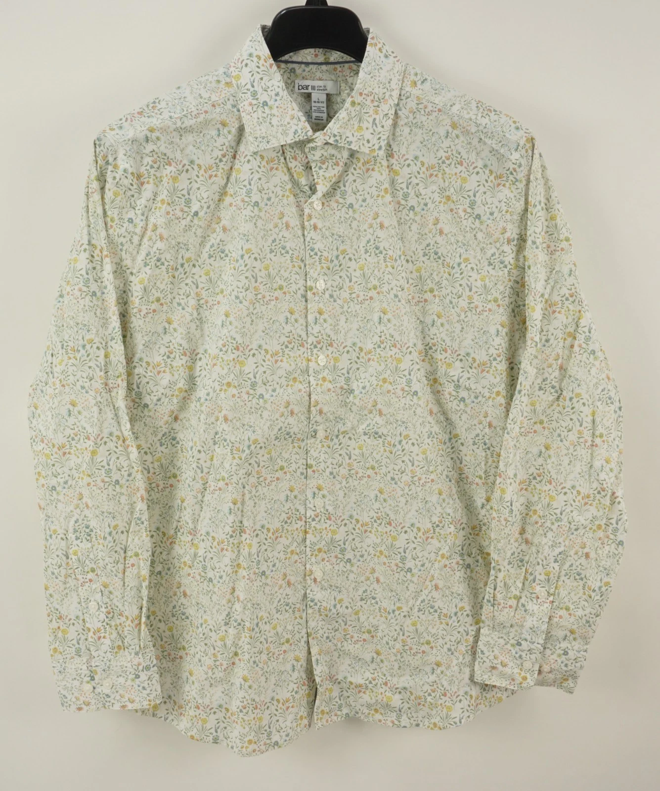 New Bar III Performance Slim Stretch White Floral Button Up Shirt Men's Large