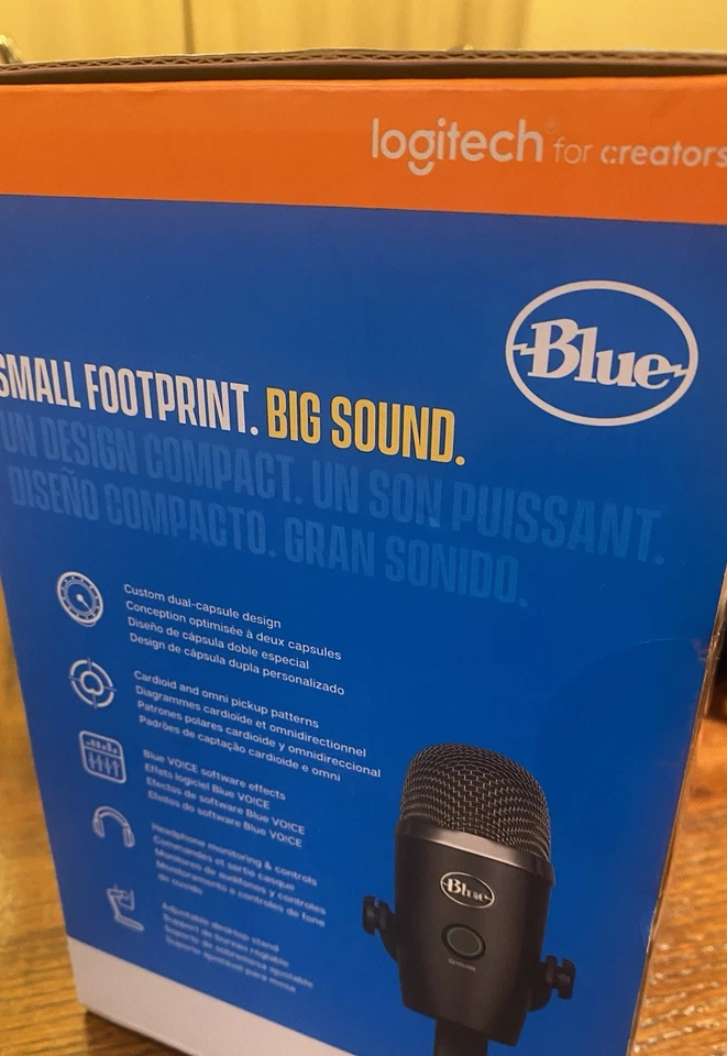 Blue Logitech Microphone YETI NANO NEW Sealed Dual-Pattern USB W/Blue Voice - Image 2 of 2