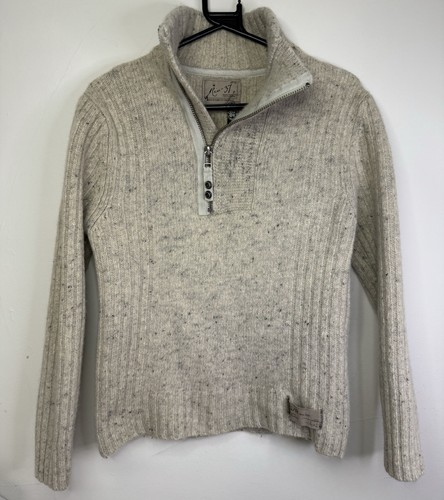 Vintage Riu-37 Herren Lammwolle Winter Strick Pullover Gr. Small 3/4 Reißverschluss dick warm