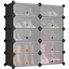 Schuhregal schmal 10 Ebenen Kunststoff Schuhschrank schwarz Schuhaufbewahrung