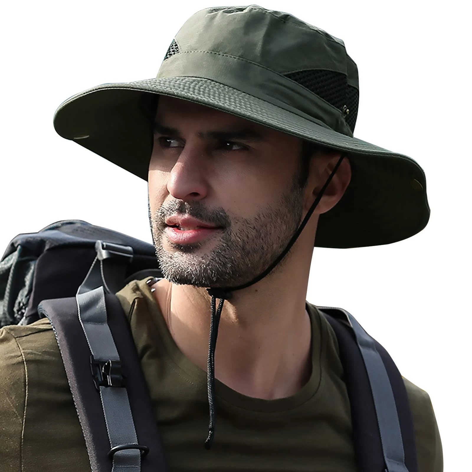 Men's Sun Hat Summer Outdoor UV Protection Mesh Wide Brim Bucket Hats Waterpr...