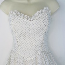 Vintage 70s Gunne Sax Blue Rosebud Floral Strapless Dress Cottage Size 7 Flaws