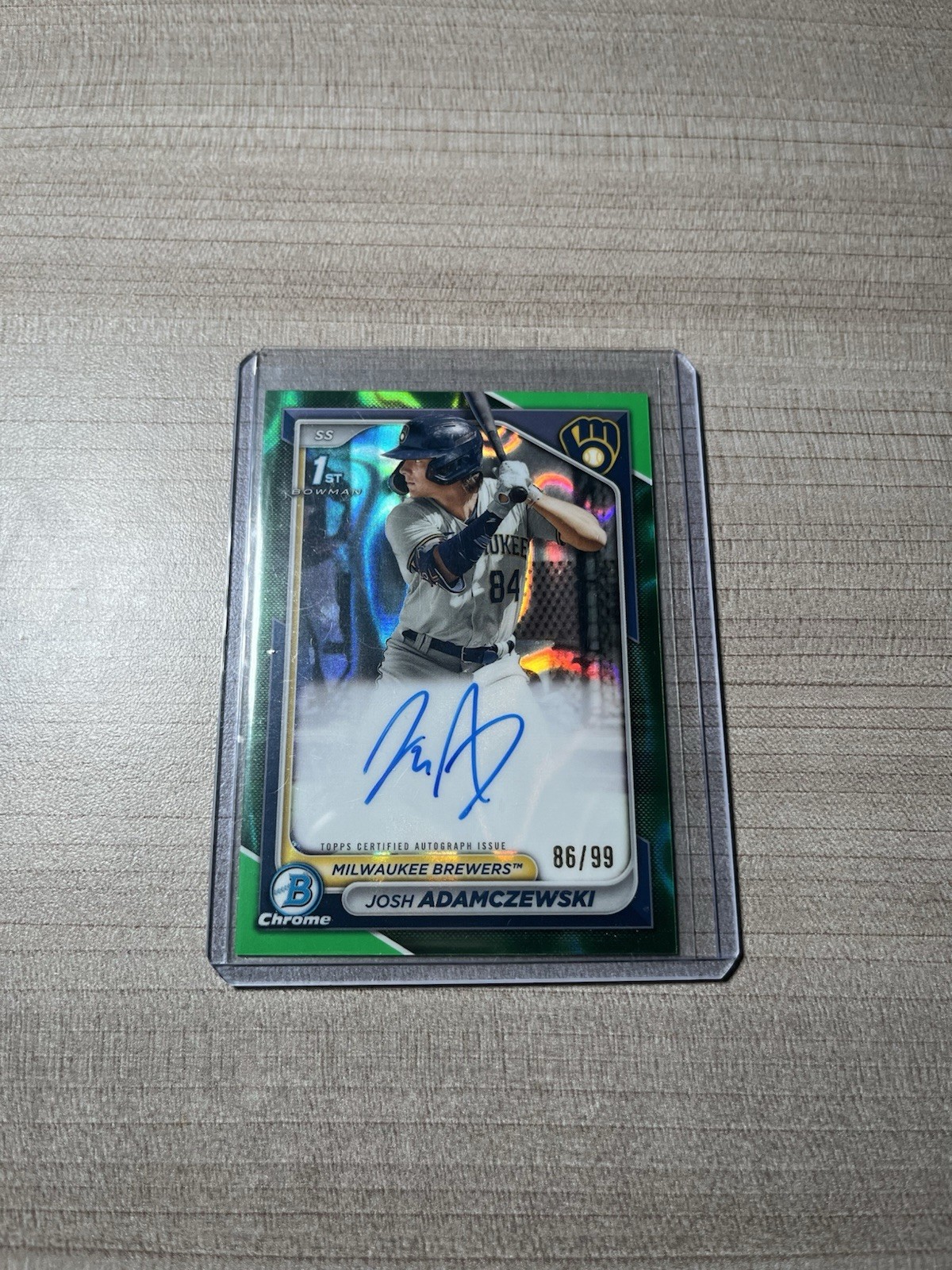 2024 Bowman Chrome #CPA-JAI Josh Adamczewski 1st Green Lava Auto /99 Brewers