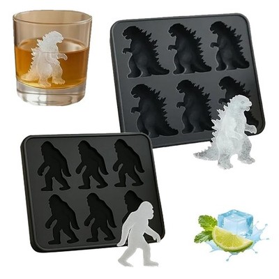 2pc 2026 New Bigfoot &Godzilla Ice Mold 6 Cavity Monster Ice Tray Shape Silicone