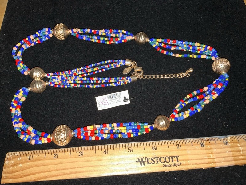 NWT.CHICO’S Lovely  Extra Long 36Colored Beaded Necklace w Lobster Claw Clasp