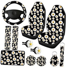 12 Pieces Daisy Flower Car Accessories Full Set Includes Daisy Car Seat Cover