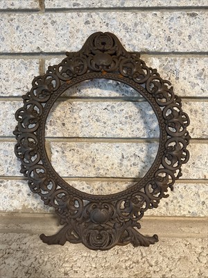 vintage antique JM29 IRON ART round mirror ornate cast iron frame FRAME ONLY
