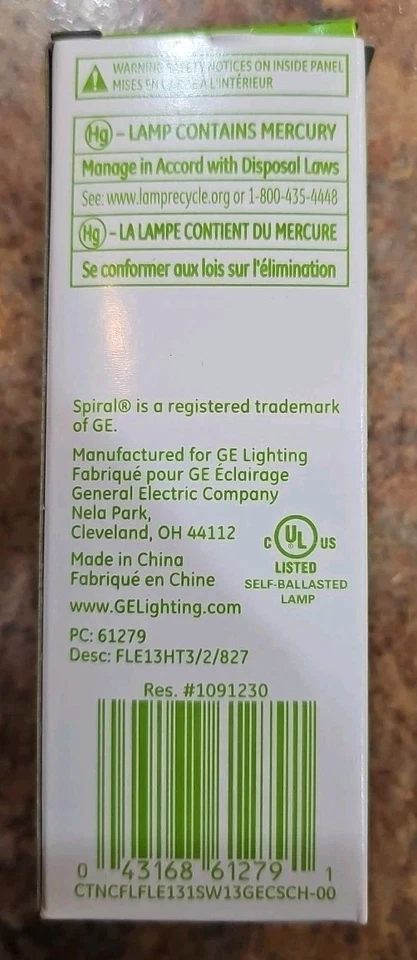 GE Mini Spiral Soft White Light Bulb 13 Watt 825 Lumens Soft White 2700K - NEW - Image 3 of 3