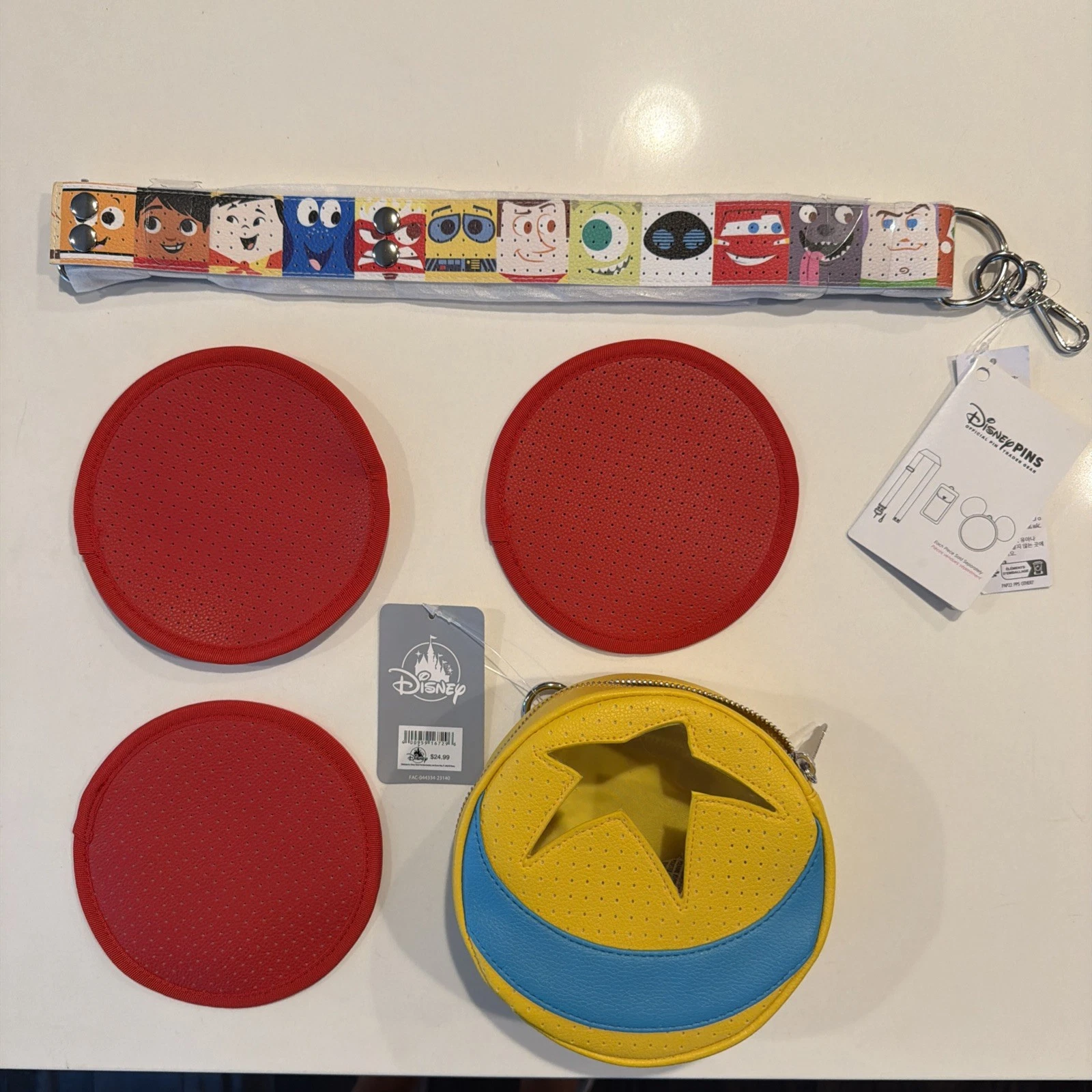 Disney Official Pin Trader Gear Pixar Ball Pin Bag & Pixar Luxury Strap Lanyard