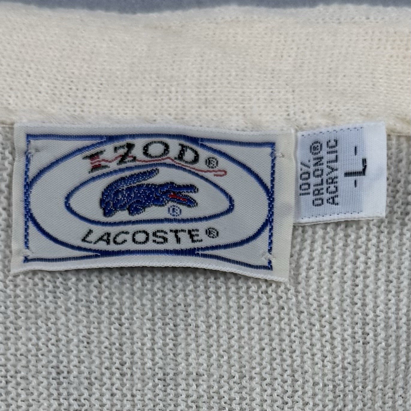 Vtg IZOD Lacoste Cardigan Sweater Mens Large Cream V-Neck Alligator USA Grandpa thumbnail 6