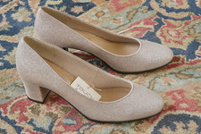 Tamaris Pumps Damen Vegan Soft Touch Glitter Gold Gr. 41 NEU mit Blockabsatz