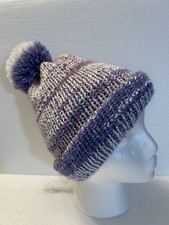 Knit Beanie Made With Multi Colors Of Purple Yarns; With A Large Fluffy Pom 40