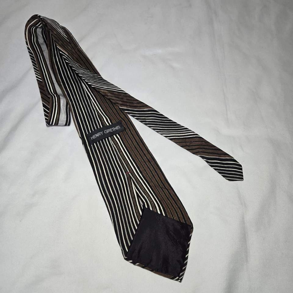 Black Brown White Gold Striped With Ovals 56" Tie Henry Grethel Foto 4 de 4