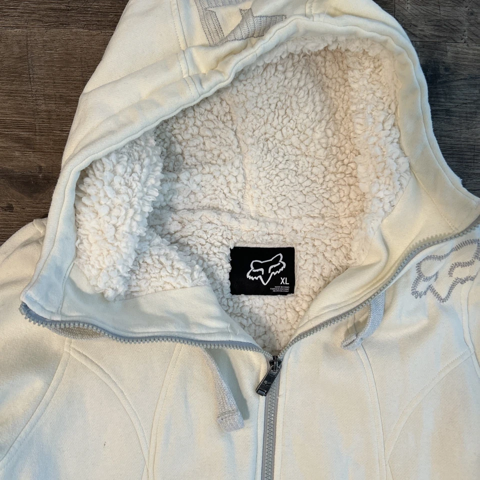  Fox Racing Hoodie Womens XL  Cream Sasquatch Fur Hood Sherpa Full Zip  - Image 2 of 4