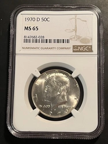 1970 D NGC MS65 Silver Kennedy Half Dollar JFK Coin Signature White Label 50c