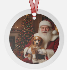 Personalized Christmas Ornament Custom Dog Art Print Santa Puppy Pet Keepsake