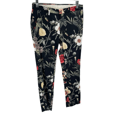 Topman Womens Trouser Pants Floral Crop Flat Front Black Multi-Color Size 28R