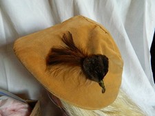 vintage Bonnet style Girls Hat with Feather, brushed cotton fabric ear flaps