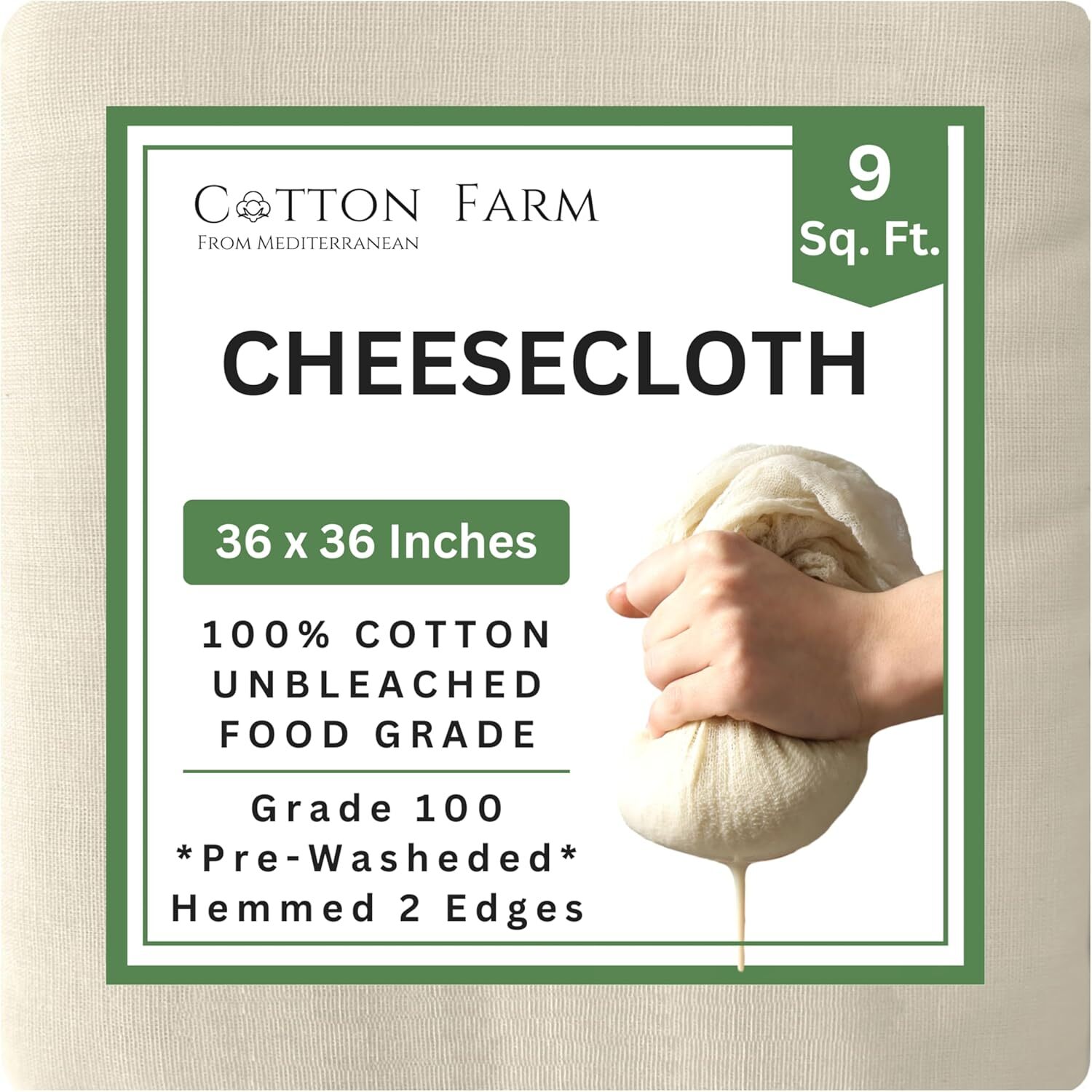 XL 100% Cotton Cheesecloth - 36x36 Inch Farm Grade for Straining & Cooking