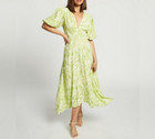 Faithfull The Brand Vittoria Chartreuse Tie Dye Lime Puff Sleeve Midi Dress 6 M