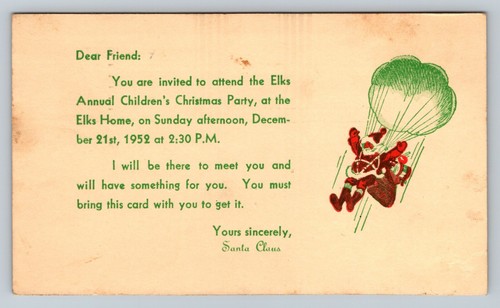 c1952 SANTA Invite Elks Children's Christmas Party Postal Card 'Fight TB' 2c - Picture 4 of 4