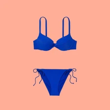 NEW Victoria's Secret Twist Push Up Bikini Top & Bottom Swim Set BLUE 34B+Small