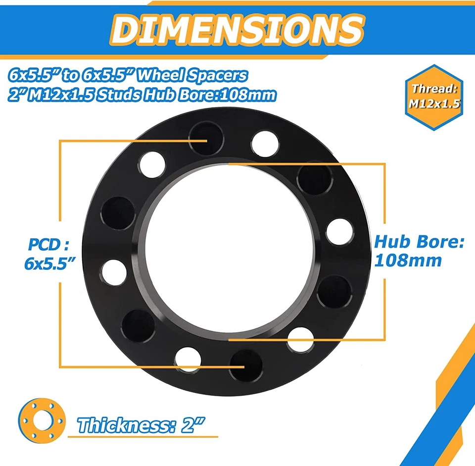 4 piezas espaciadores de rueda 2" 6x5,5 12x1,5 para Toyota Tacoma 4Runner Tundra FJ Cruiser Foto 4 de 4