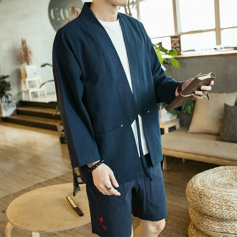 ALTRA Giacca kimono uomo giapponese cappotto sciolto cardigan capospalla top Haori lino cotone