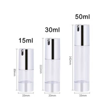 Empty Refillable Airless Lotion Pump Cosmetic Bottle 15/30/50ml Golds Silver