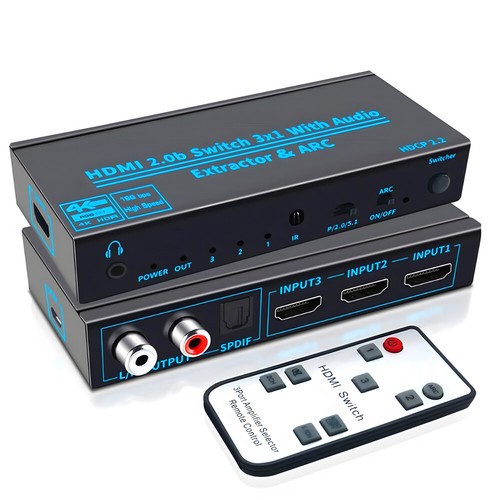 HDMI Switch mit Audio Extractor & ARC 4K 60Hz HDMI2.0b 3 in 1 out Switcher 3D - Bild 12 von 16