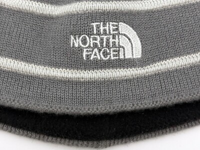 North Face Hat Cap Boys One Size Gray Logo Stripes Wool Winter